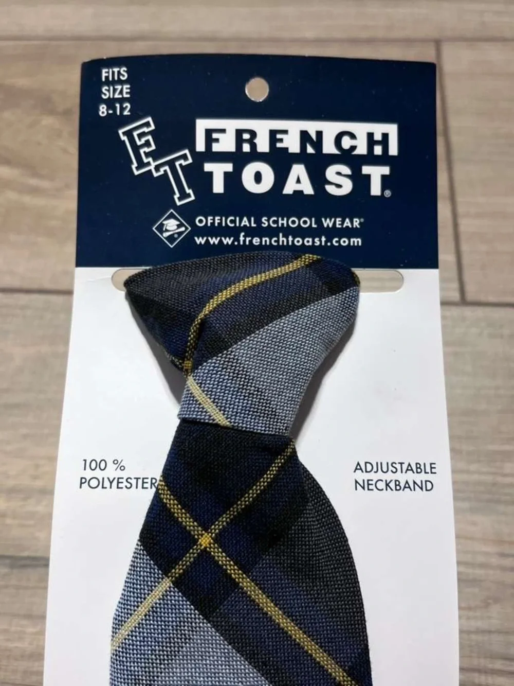 French Toast Boy's Adjustable Plaid Necktie Sizes 8-12 Blue Gold Plaid